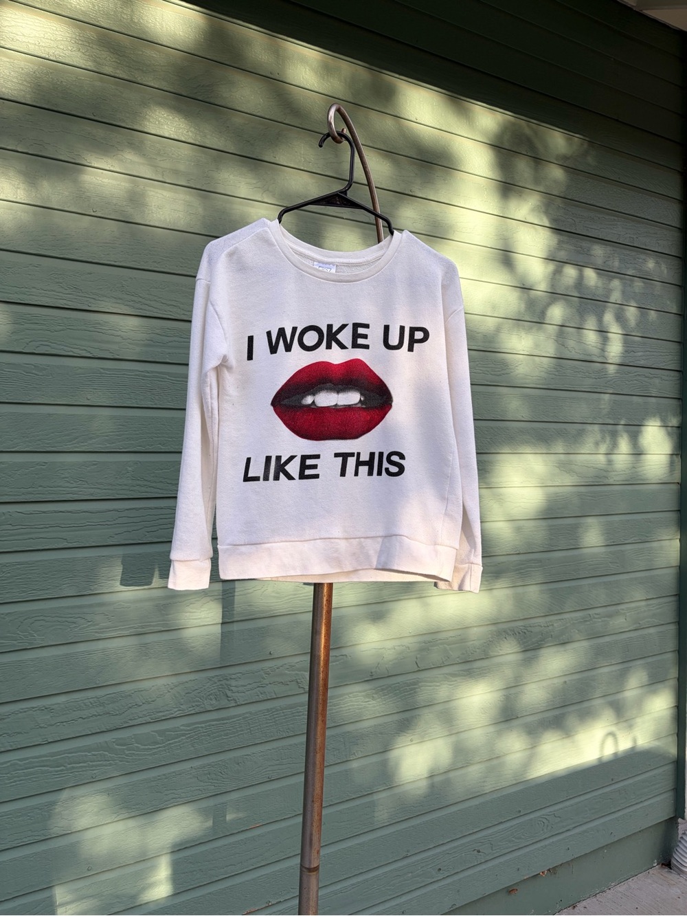 Womens White Graphic Sweatshirt with Red Lip Print